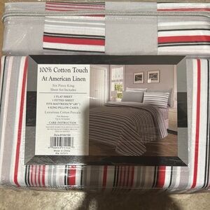 Red and Gray Striped King Sheet Set